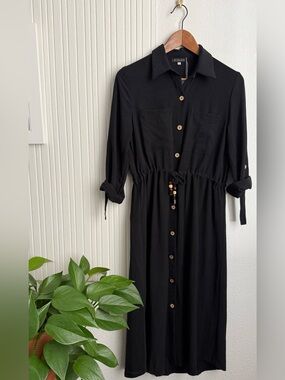 Black Midi Button-Down Shirt Dress